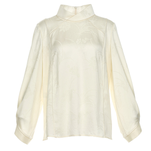 花木深国风唐装上衣女款立领长袖醋酸茶服改良汉服提花新中式衬衫