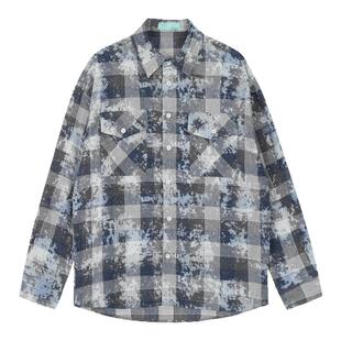 98SQUID 美式复古街头vibe扎染格子衬衫男女潮牌宽松休闲百搭外套