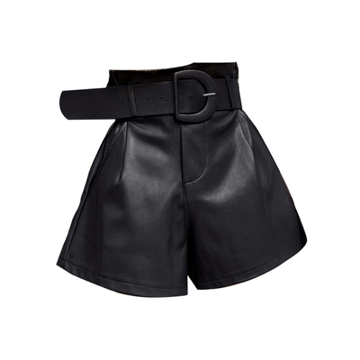 新款阔腿高腰加绒短裤皮裤