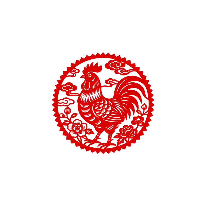 生肖金鸡祥云玻璃贴牡丹双面透明背胶自粘新居门店吉祥开运玻璃贴
