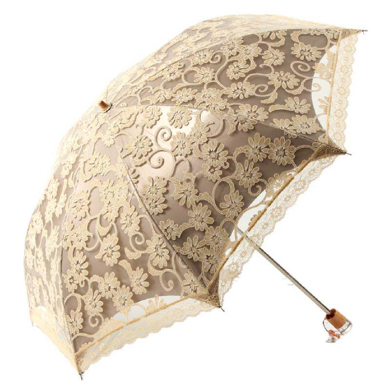 韩国公主黑胶太阳伞女防晒超强防紫外线遮阳伞蕾丝二折双层晴雨伞