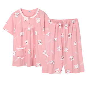 大码女士夏季睡衣纯棉短袖七分裤加肥加大特大码200斤家居服套装