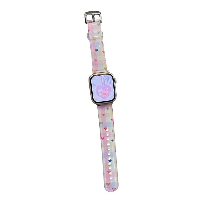 适用iwatch夏天钻石爱心硅胶表带