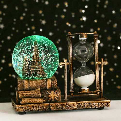 新品 创意铁塔发光水晶球学生计时沙漏送同学生日礼物树脂礼品桌
