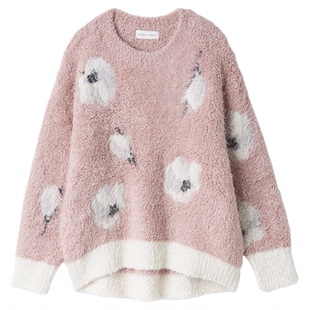 SNIDEL HOME2025秋冬新品舒适圆领毛绒居家睡衣针织衫SHNT255097