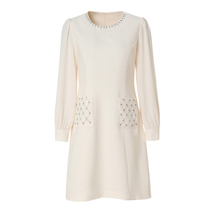 海青蓝 长袖连衣裙2026年秋冬新款纯色修身中长款高级女装裙子