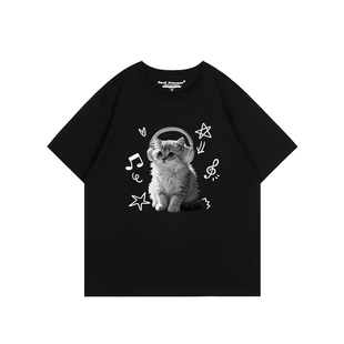 小众学院风宽松韩版灰色短袖t恤女vintage复古风百搭纯棉正肩上衣