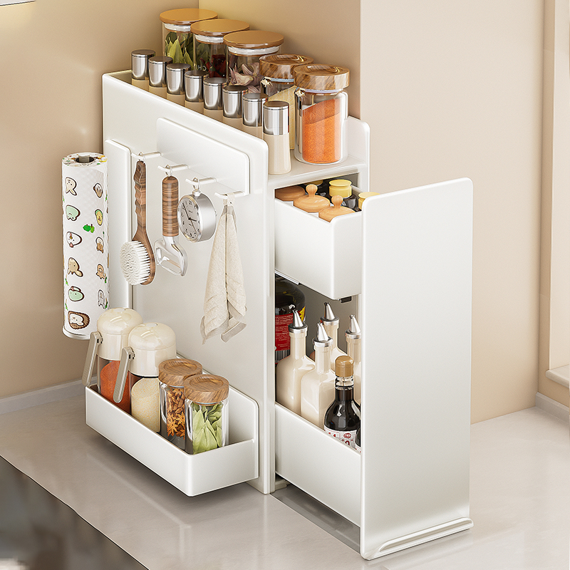 加厚厨房置物架多功能抽拉式极窄边调料品盐调味罐收纳盒台面架子