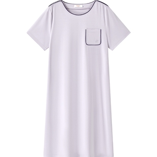 松弛周末|曼妮芬春夏度假丝滑圆领短袖棉睡衣家居服女款睡裙外穿