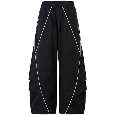 潮流反光条个性阔腿慵懒运动长裤