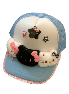 可爱Kitty猫蝴蝶结蓝色鸭舌帽