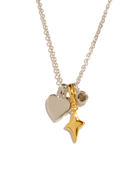 JILIFANG 日系高保色爱心星芒镶锆石时髦ins吊坠可拆卸锁骨链项链