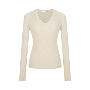 MosesQueen魔西女王v领长袖针织衫女春秋冬内搭毛衣修身打底上衣