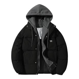 回力假两件棉服男款冬季2025新款加厚棉袄连帽保暖羽绒棉衣外套男