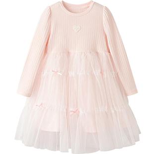 巴拉巴拉童装女童连衣裙网纱公主裙2026春装新款蝴蝶结撞色裙子甜