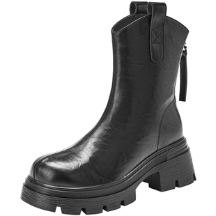 热风厚底短靴女2025年冬季新款粗跟增高时装靴百搭瘦瘦靴子女鞋子