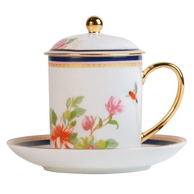 景德镇官方陶瓷满庭芳水杯中式描金马克杯大容量新款办公杯礼盒