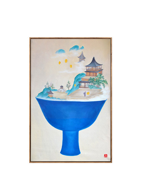 新中式风三联幅会所客栈装饰画