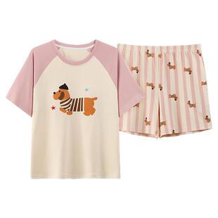 带胸垫睡衣女款夏季2026新款纯棉短袖短裤可爱卡通学生宿舍家居服