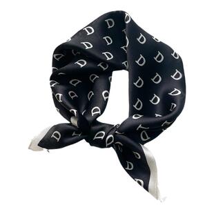 黑色字母d真丝桑蚕丝小方巾丝巾女春秋护颈围脖子职业装薄围巾50