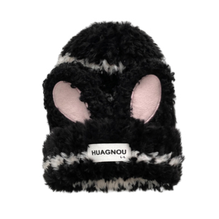 毛绒可爱兔子耳朵帽子女韩版显脸小针织帽加厚保暖渔夫帽护耳盆帽