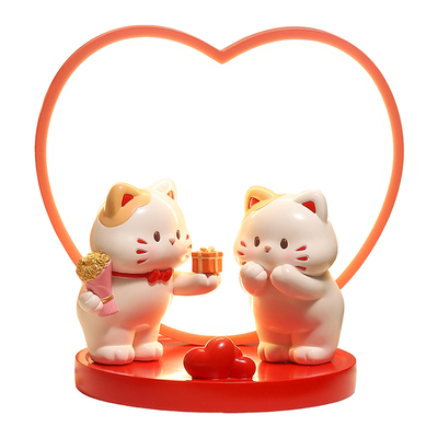 喜庆长明灯情侣小猫咪摆件