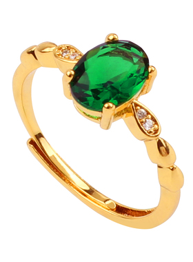 开口镀金绿钻金色戒指女时尚潮细