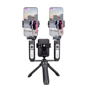 芯鲜PS22双稳定器走播云台双机位移动直播防抖支架适用大疆OM6/OM5/SE浩瀚V3/XE/V2智云5S飞宇奥川双手机手持