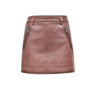 绫致ONLY秋冬复古做旧口袋A字皮裙短裙半身裙女时尚潮