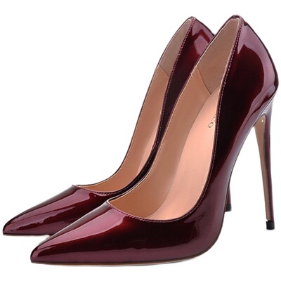 新款欧美性感酒红12cm超浅口鞋子