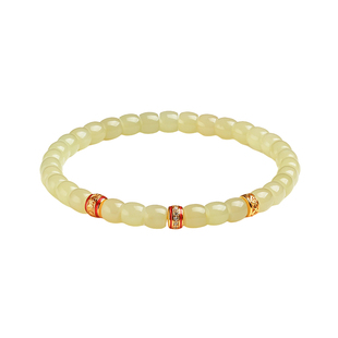 印象眸和田玉黄口手串女款卷草纹单圈玉石手链珠串简约新年礼物