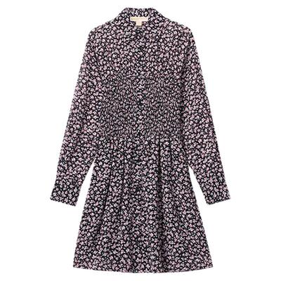 MK女士长袖印花收腰衬衫连衣裙