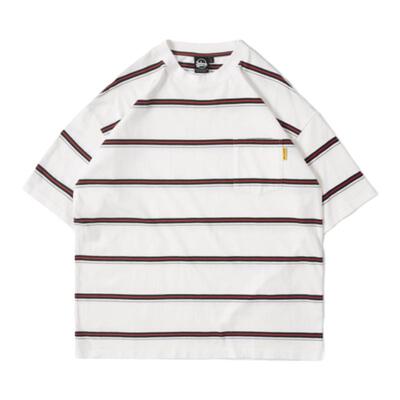 撞色重磅复古休闲日系条纹T恤