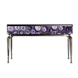 轻奢天然玛瑙玄关柜意大利设计师装饰条案高端别墅入户隔断玄关桌