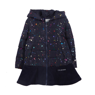 Viciusss女童中长款羽绒服2025新款时尚儿童荷叶边保暖冬季外套厚