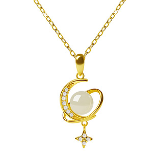 宫里上新月亮项链女款纯银玉石吊坠星星锁骨链轻奢小众生日礼物