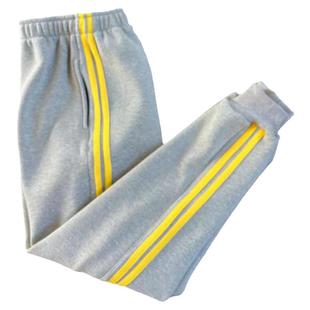 秋冬中小学生校服裤子长裤浅灰色两道浅黄色条收口运动休闲裤加绒