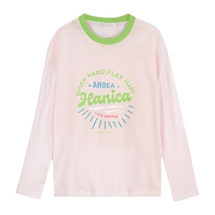 小C家粉色长袖T恤女2026新款春薄款防晒罩衫宽松慵懒风多巴胺上衣