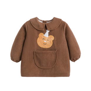 宝宝灯芯绒罩衣秋冬加厚保暖防脏羽绒服护衣男女童外穿可爱反穿衣