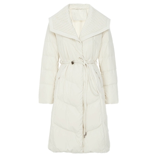 马天奴2025冬季新款纯色大翻领系带收腰羽绒服中长时尚保暖百搭女