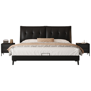 DDC现代简约中古风真皮床主卧大床1.8米卧室婚床高端大气双人床