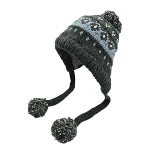 费尔岛高级感灰针织护耳帽女冬季保暖加厚大头围雷锋帽毛线套头帽