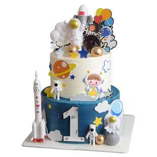 航天火箭蛋糕装饰太空人宇航员男孩生日摆件航空宇宙飞船儿童插件