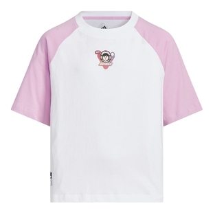 Adidas阿迪达斯新款儿童装女大童休闲圆领短袖拼色百搭T恤JM7988