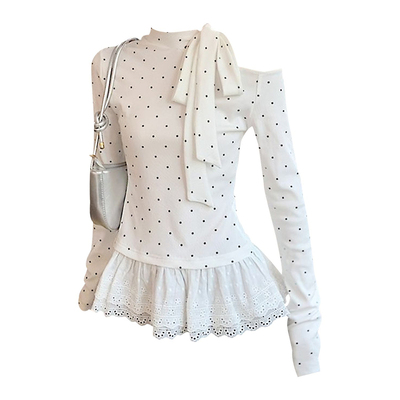 白色波点蝴蝶结绑带内搭t恤