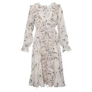 麦叙原创《蔓草》宽松慵懒港风印花长袖连衣裙女春秋长款衬衫裙