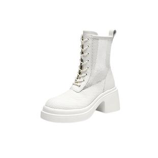 红蜻蜓女鞋夏季炸街小短靴镂空网纱女靴增高厚底薄款马丁靴