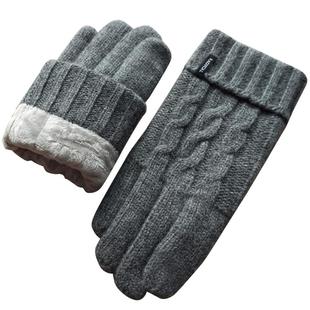 瑞迪卡欧秋冬季女男士羊毛线针织加厚棉绒里触屏骑行开车保暖手套