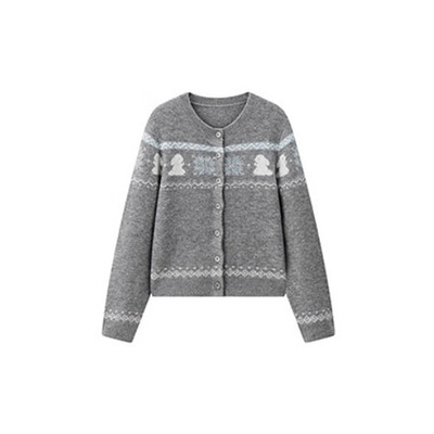 【费尔岛】兔子提花针织开衫女秋冬新款纹样系列正肩女CAEDF4106
