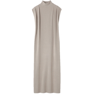 SNIDEL秋冬收腰修身高领褶皱无袖针织连衣裙SWNO234134